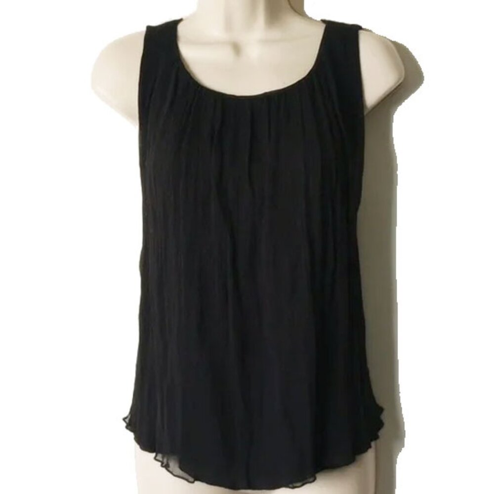 Alice + Olivia Crinkled Silk Chiffon Sleeveless Top Blouse L/XL Black Lined